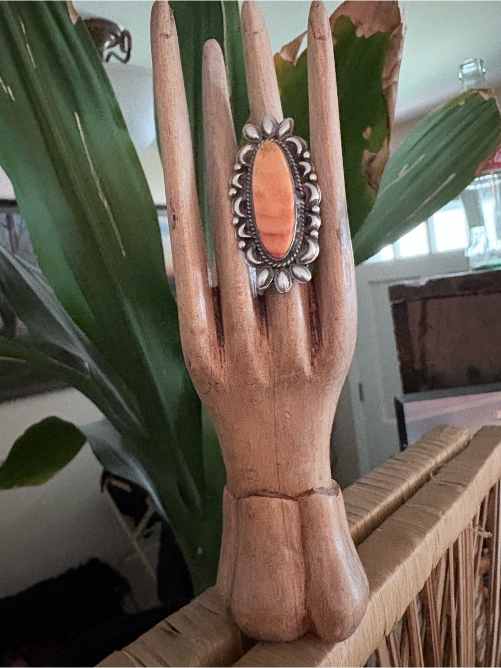 Gorgeous Spiny Oyster Sterling Ring Signed L. James.  SIZE 5   !!!